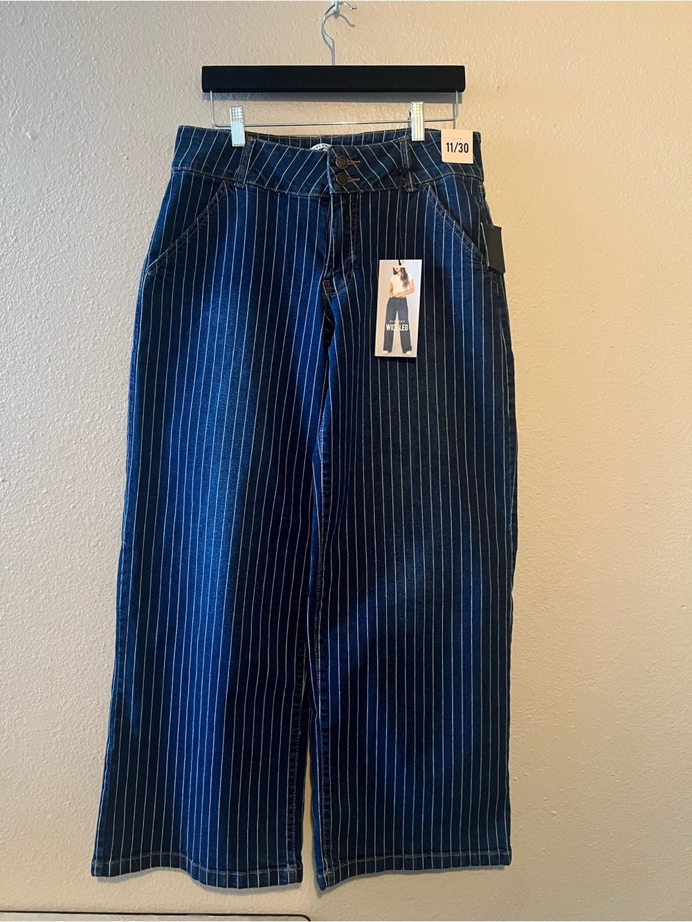SLOUCHY WIDE LEG Pin Stripe Jeans Women's 11/30Blue Denim
